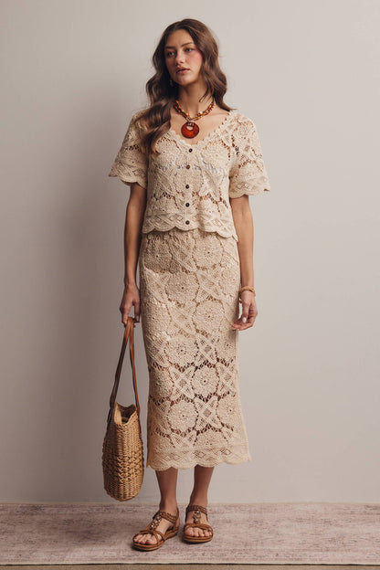 Crochet Lace Midi Skirt FWSK003