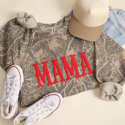 MAMA Puff Print Deadwood Tree Camo Crewneck Sweatshirt