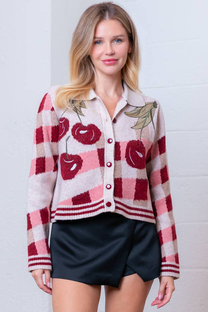 HWJ65174T-LONG SLV SCALLOPED COLLAR BUTTON UP SWEATER