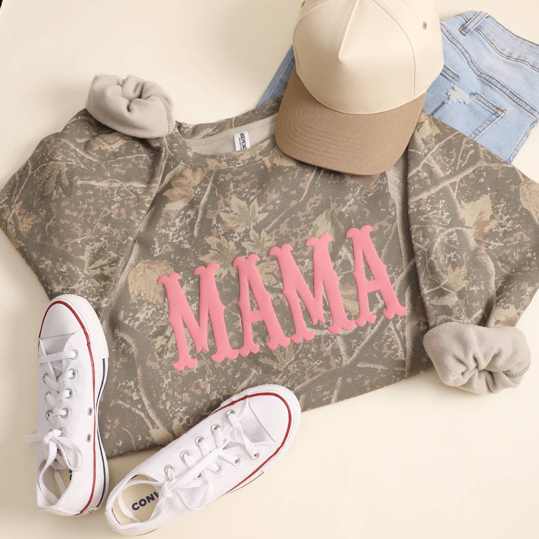 MAMA Puff Print Deadwood Tree Camo Crewneck Sweatshirt