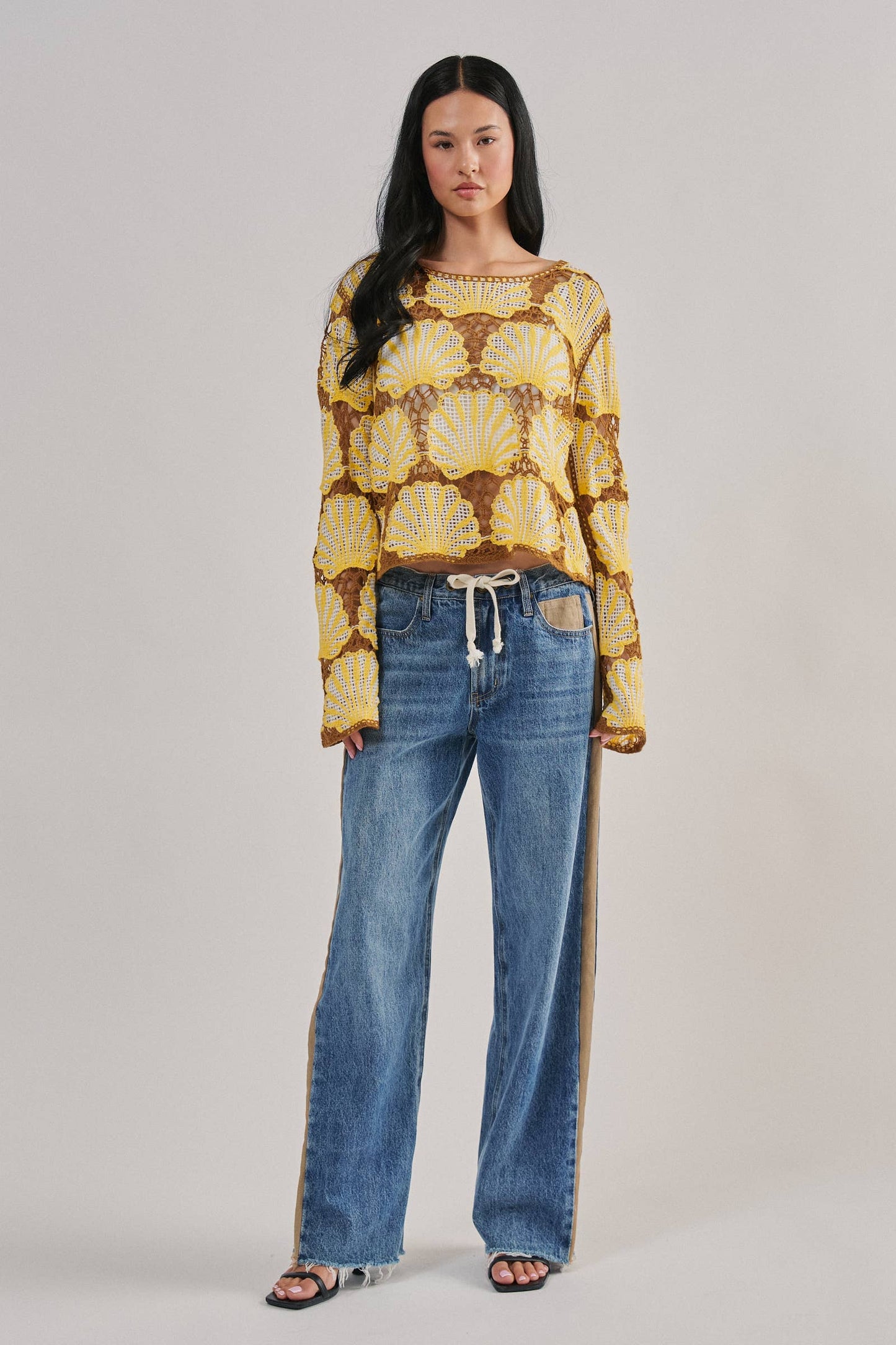 Crochet Lace Seashell Scalloped Knit Top