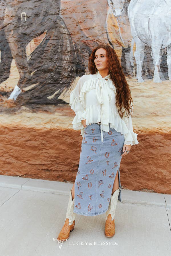 Ivory Long Sleeve Multi Tier Ruffle Front Tie Blouse