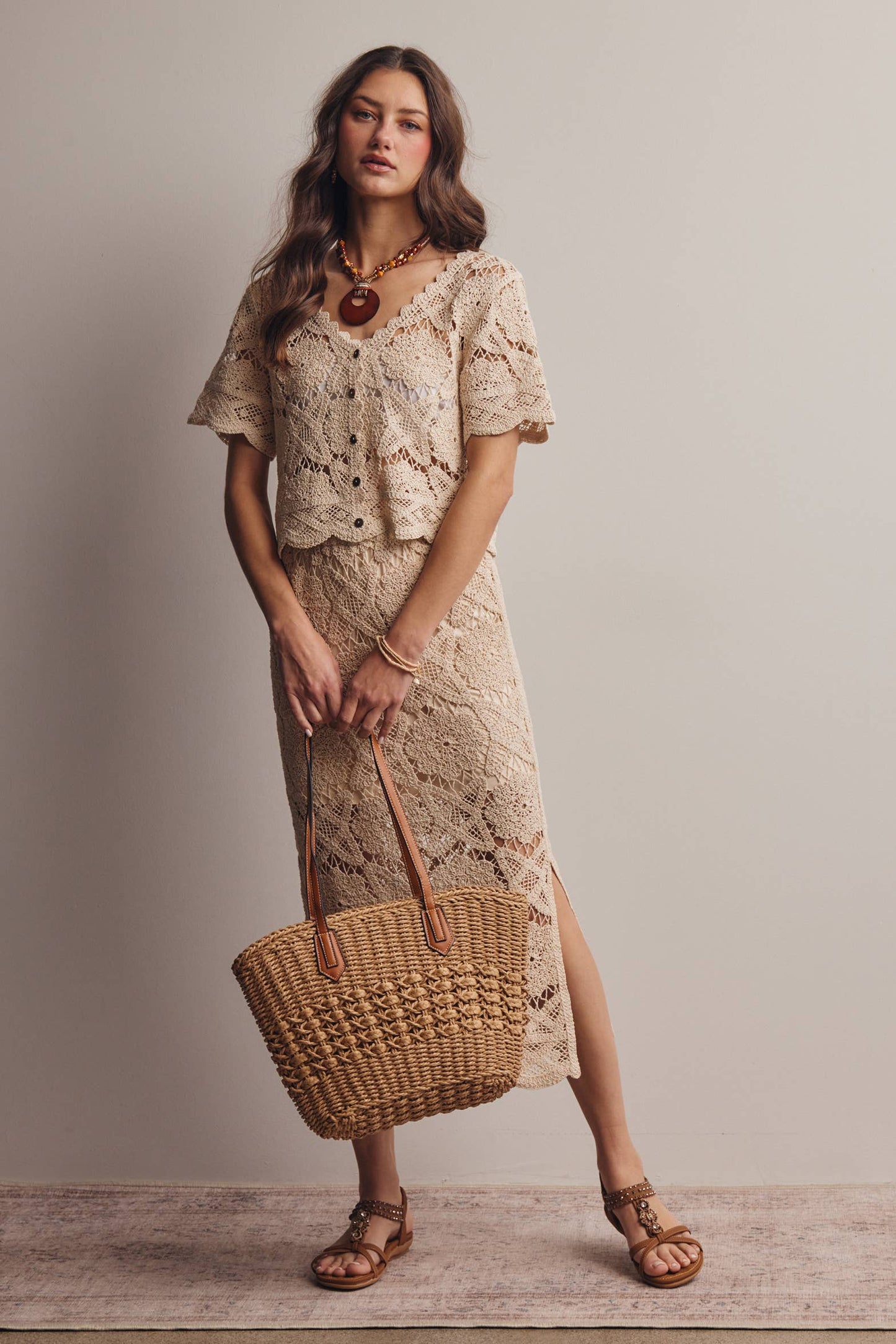 Crochet Lace Midi Skirt FWSK003