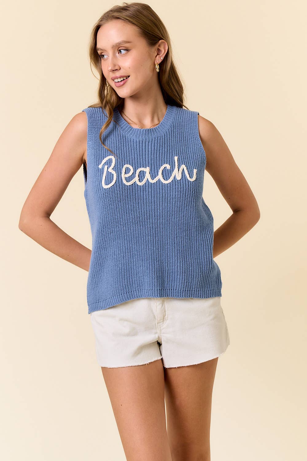 BLUE BEACH SWEATER TANK TOP