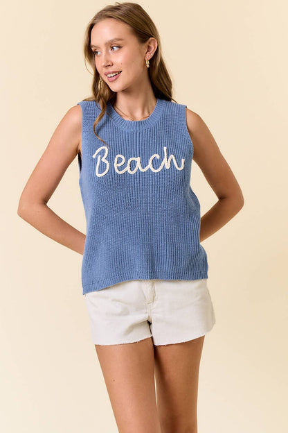 BLUE BEACH SWEATER TANK TOP
