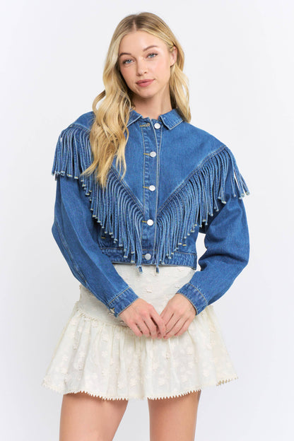 Western Fringe Cropped Denim Jacket