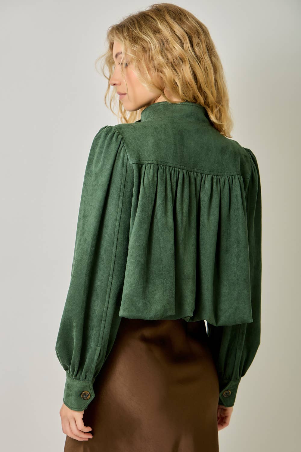 Suede Gathered Blouson Jacket