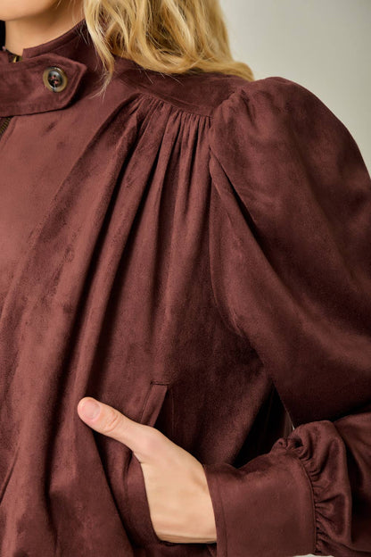 Suede Gathered Blouson Jacket