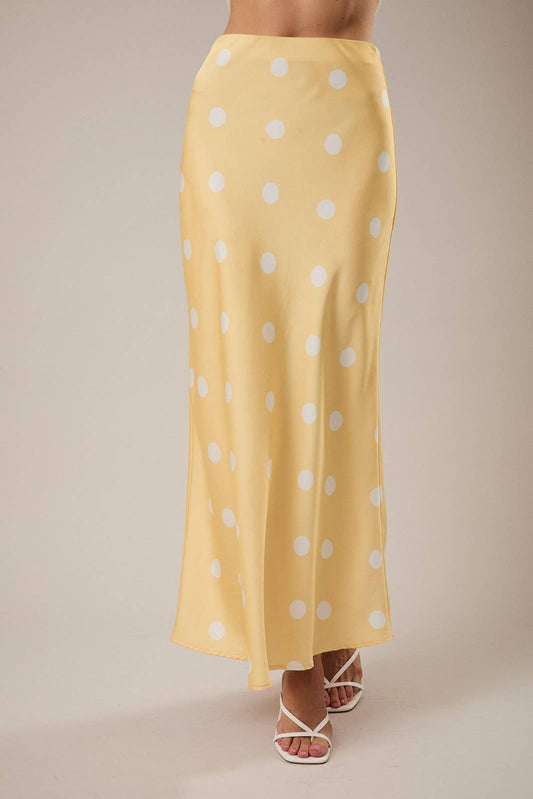 SATIN MIDI SKIRT WITH ELASTIC WAIST IN POLKA DOT