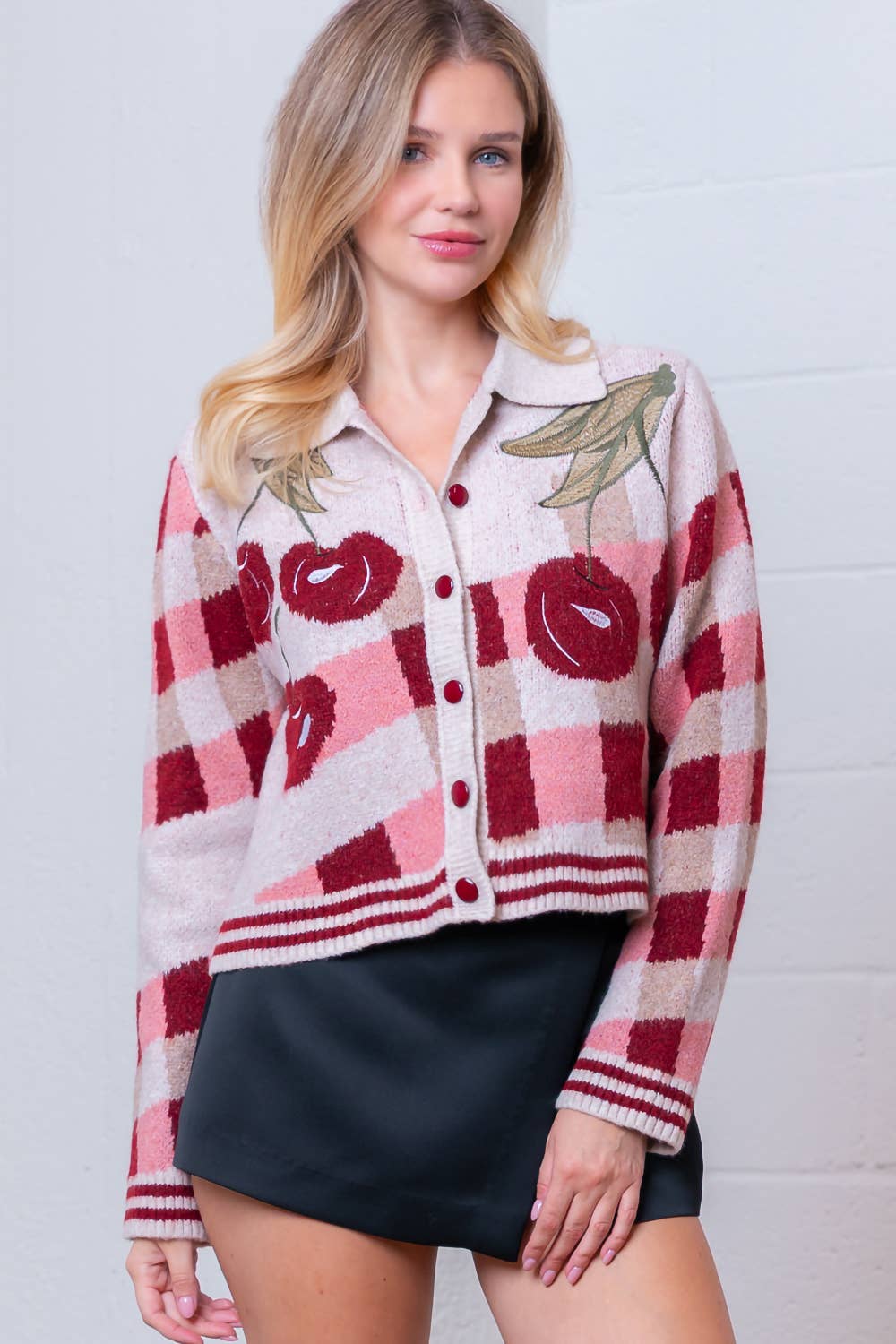 HWJ65174T-LONG SLV SCALLOPED COLLAR BUTTON UP SWEATER