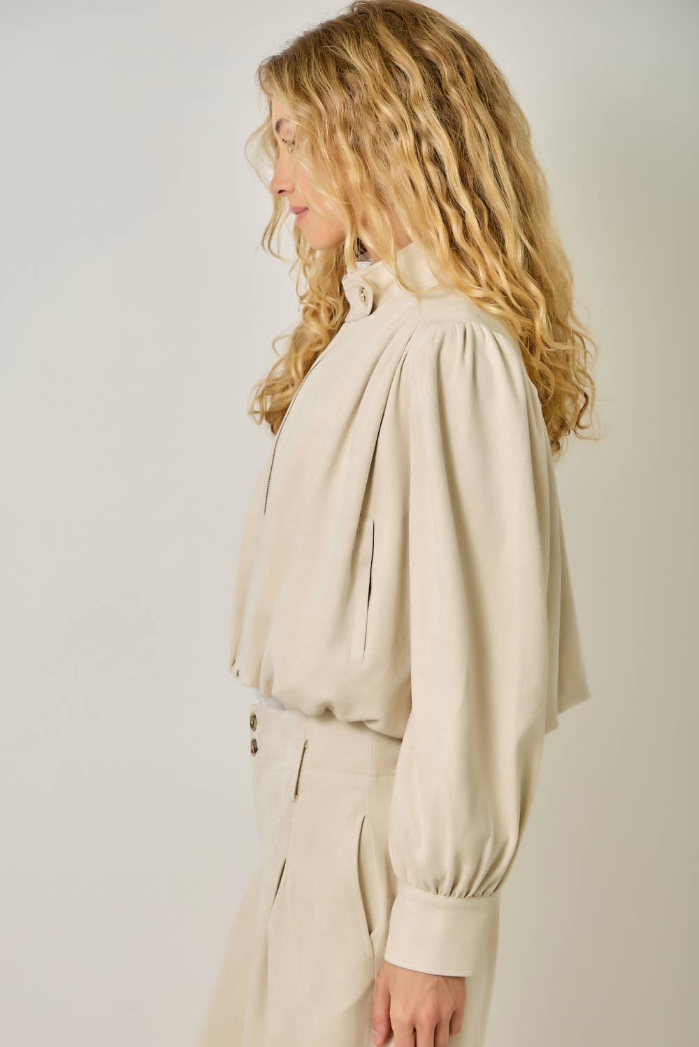 Suede Gathered Blouson Jacket