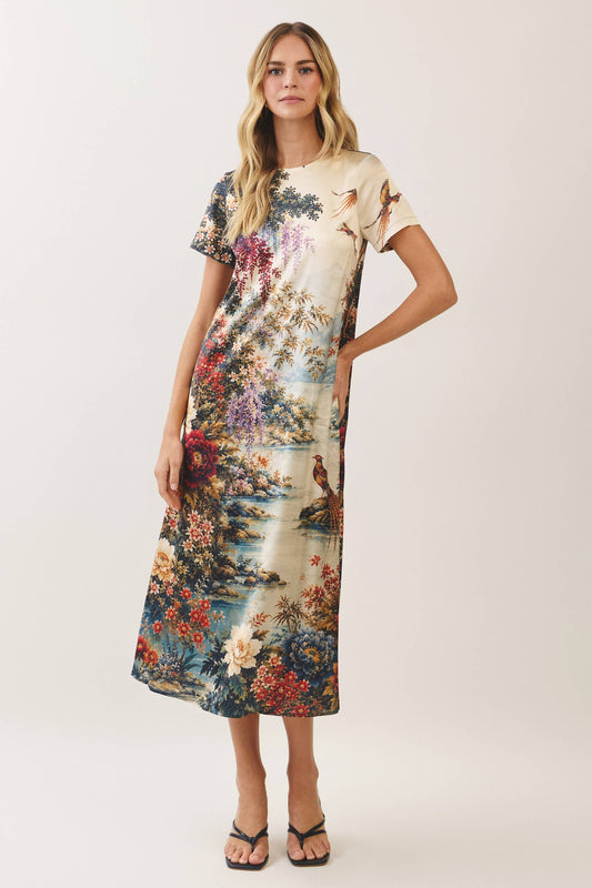 Scenic Floral Print Maxi Dress