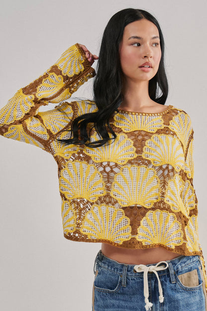 Crochet Lace Seashell Scalloped Knit Top
