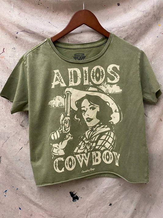 Adios Cowboy regular Cropped Acid wash T-shirt