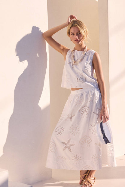 Seaside Embroidered Eyelet Maxi Skirt