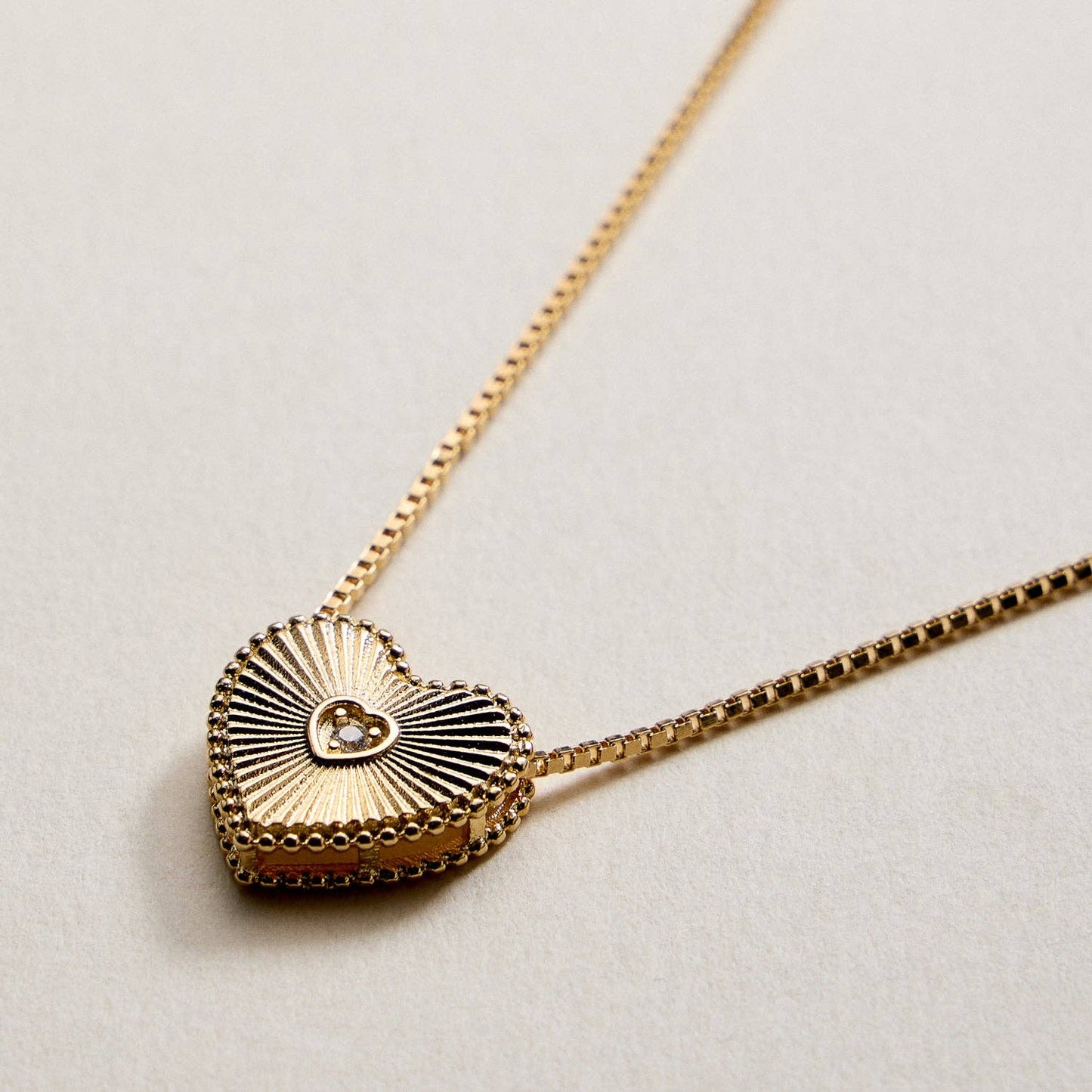 18K Gold Filled Sunburst Heart Necklace