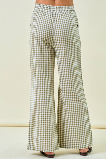 BLUE GINGHAM WIDE LEG PANT