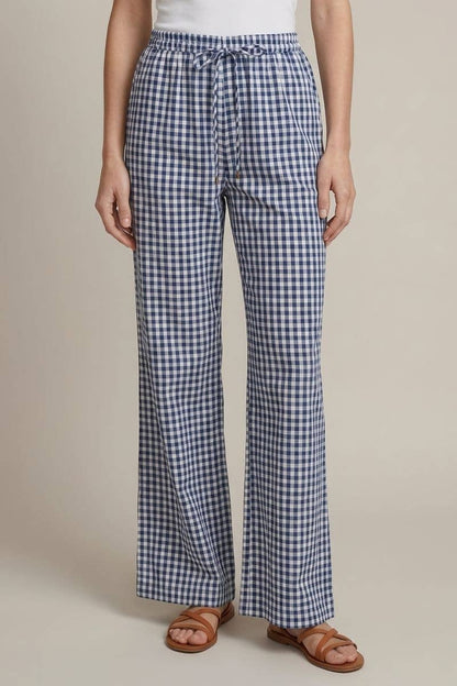BLUE GINGHAM WIDE LEG PANT