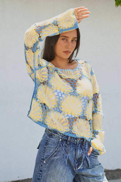 Crochet Lace Seashell Scalloped Knit Top
