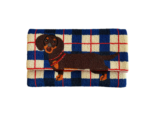 Dachshund Clutch Crossbody Plaid Beaded Bag
