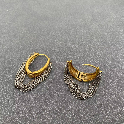 Multi-layer Chain Fringe18K Golden SS Huggie Earrings - FGS