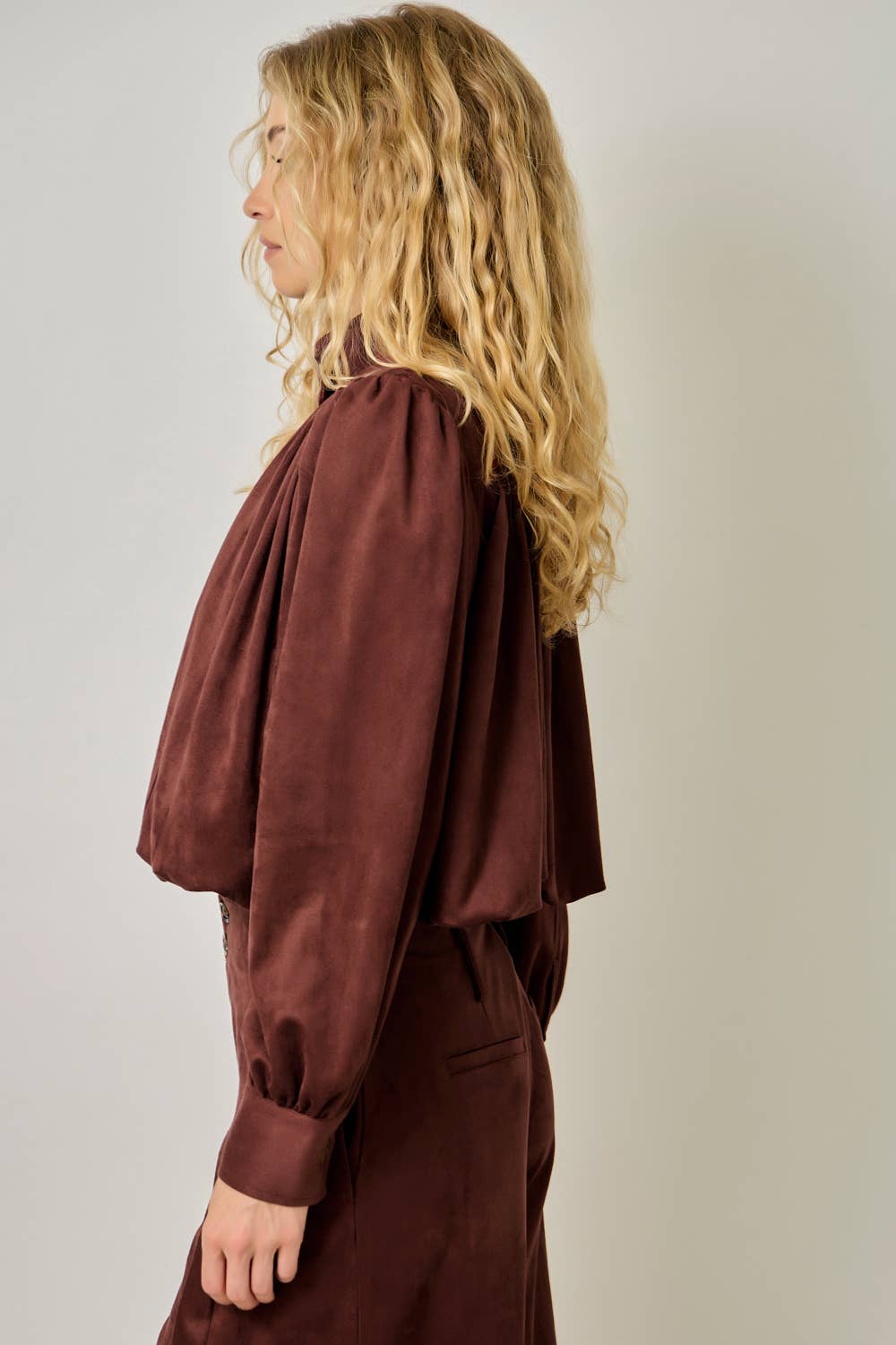 Suede Gathered Blouson Jacket