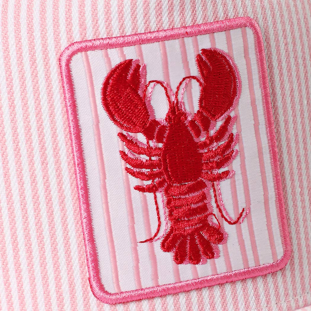 Lobster Embroidered Patch Seersucker Trucker Hat