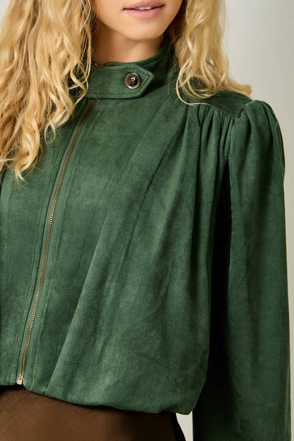 Suede Gathered Blouson Jacket