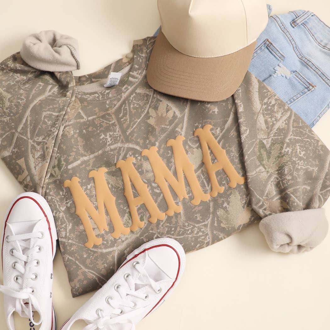 MAMA Puff Print Deadwood Tree Camo Crewneck Sweatshirt
