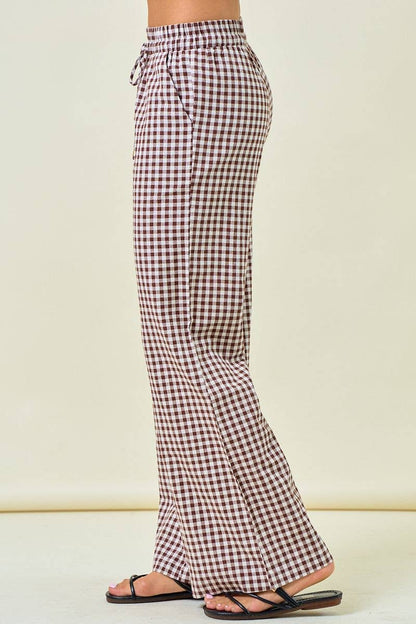 BLUE GINGHAM WIDE LEG PANT