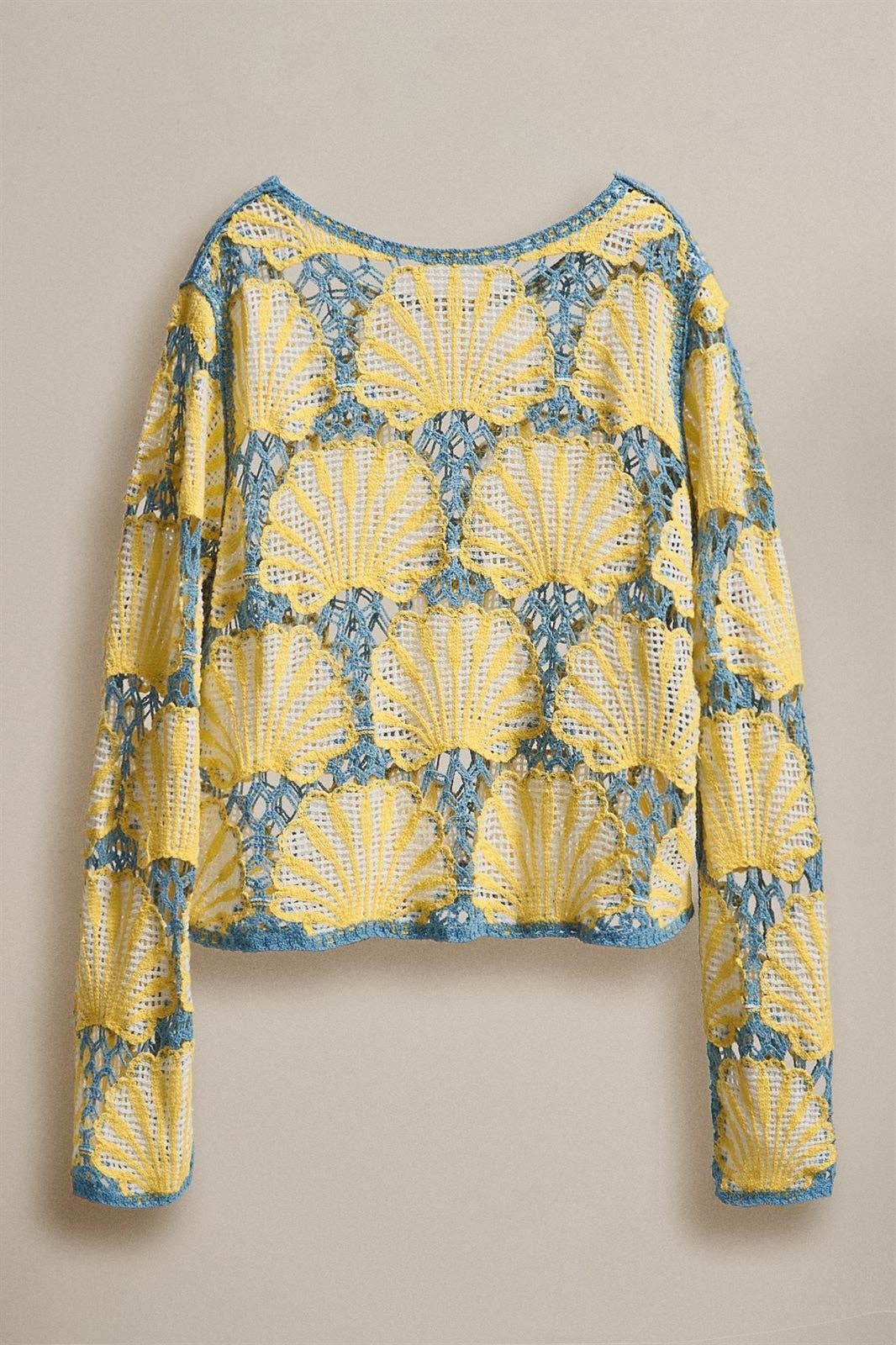 Crochet Lace Seashell Scalloped Knit Top