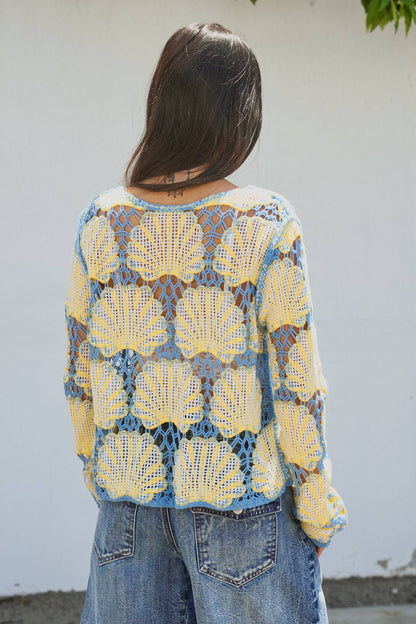 Crochet Lace Seashell Scalloped Knit Top