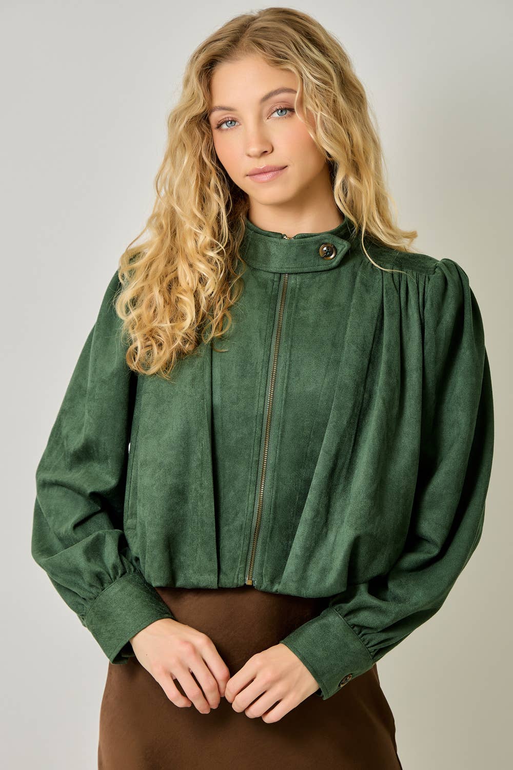 Suede Gathered Blouson Jacket