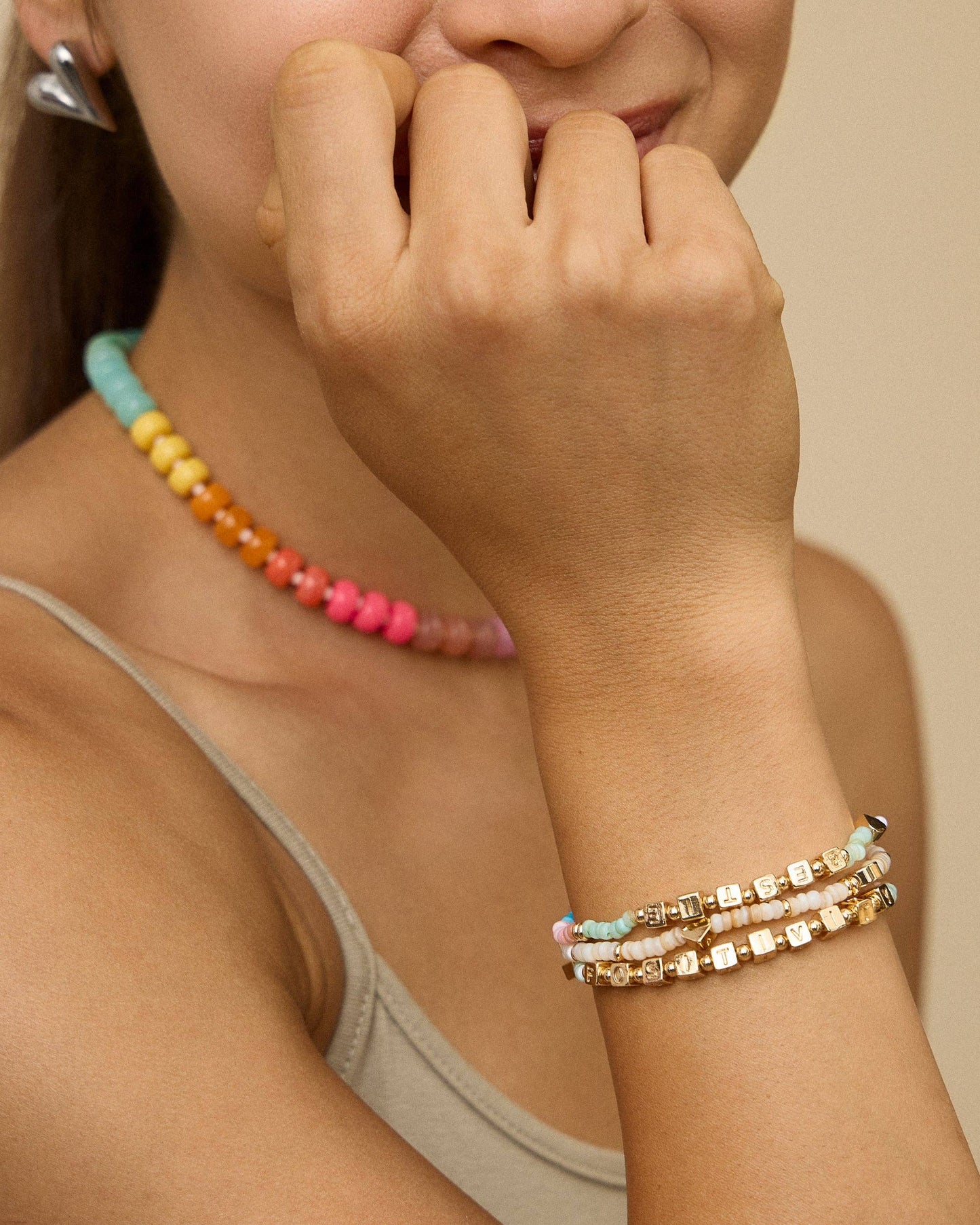 Gradient Color Round Disc Beaded | Necklace