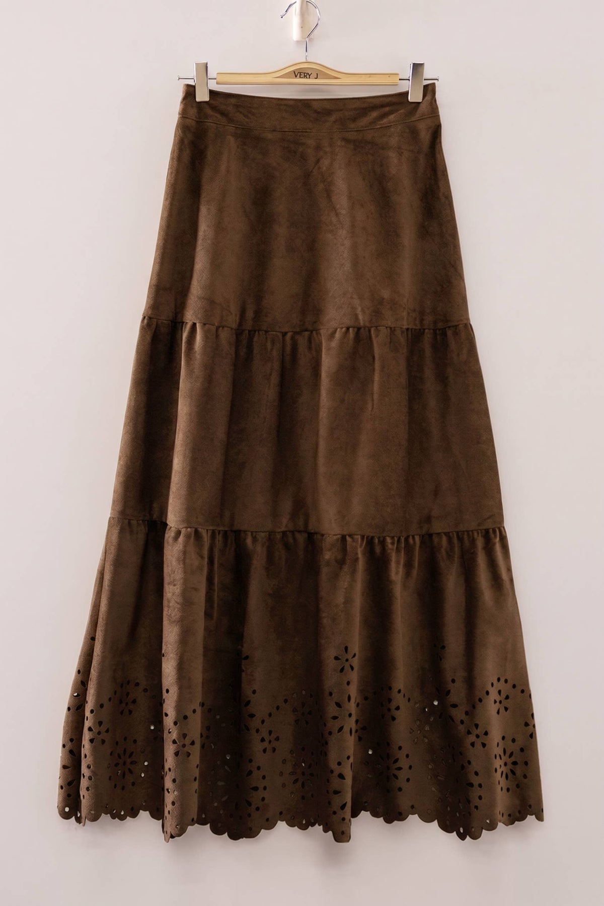 NS50217-Faux Suede Tiered Midi Skirt