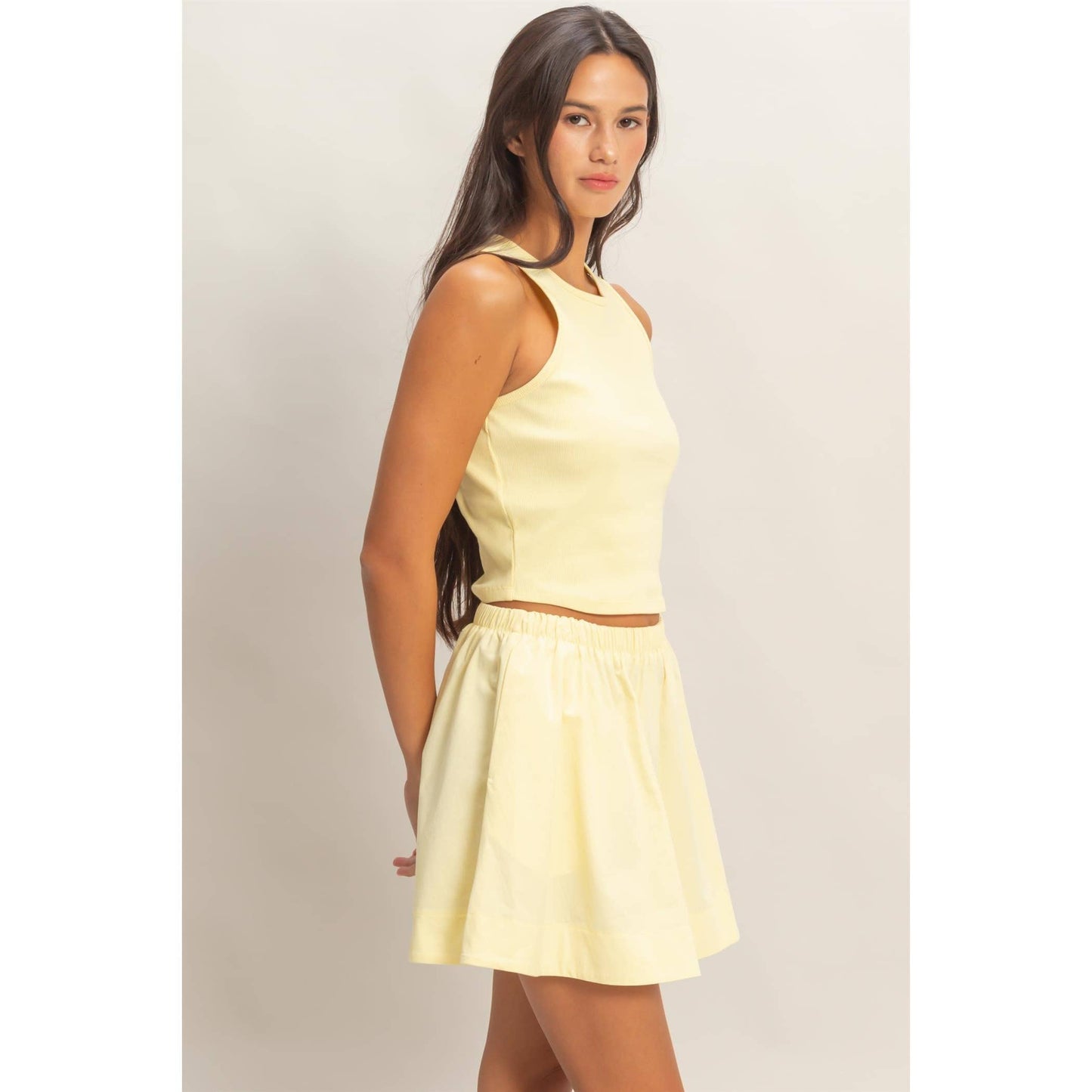 Sleeveless Ribbed Top And Skirt Set