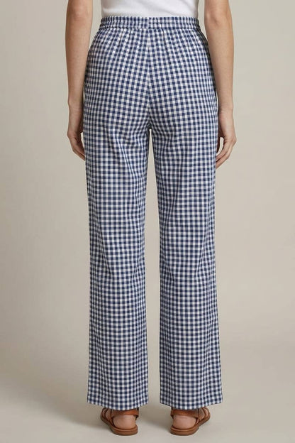 BLUE GINGHAM WIDE LEG PANT
