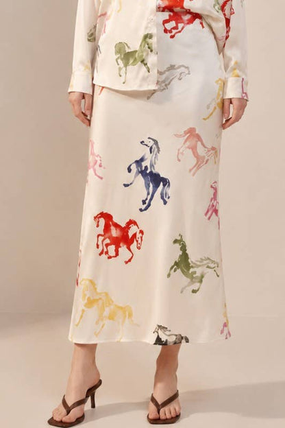 LS72042T-COLORFUL HORSE PRINTED SKIRT