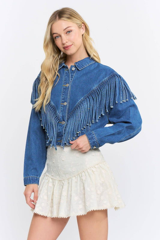 Western Fringe Cropped Denim Jacket
