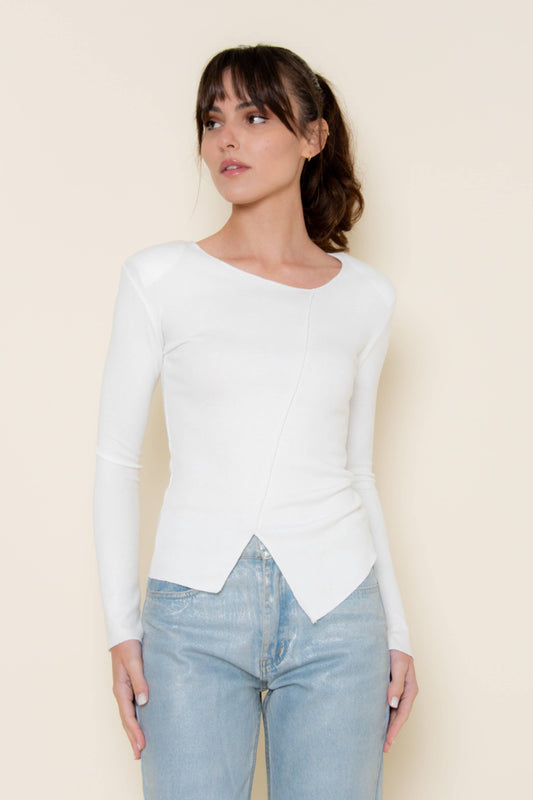 ELEVATED BASICS ASYMMETRICAL LONG SLEEVE TOP-TI6528FO