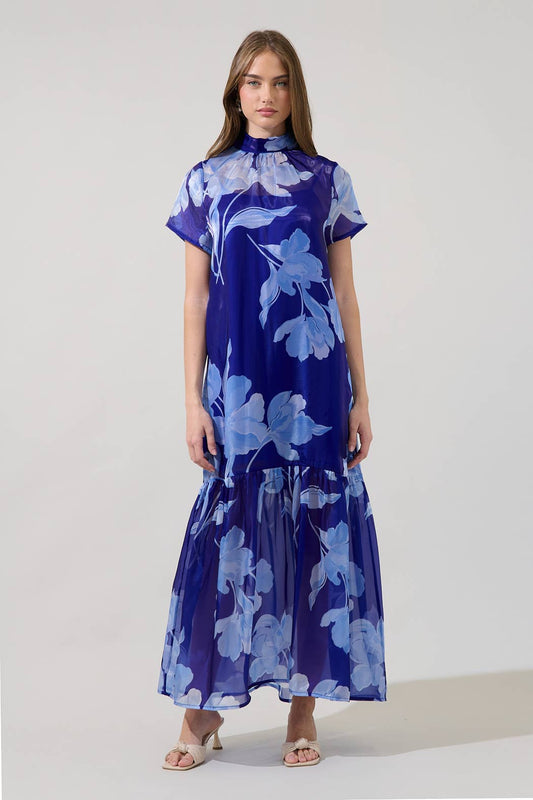 Dime Organza Mockneck Maxi Dress Floral