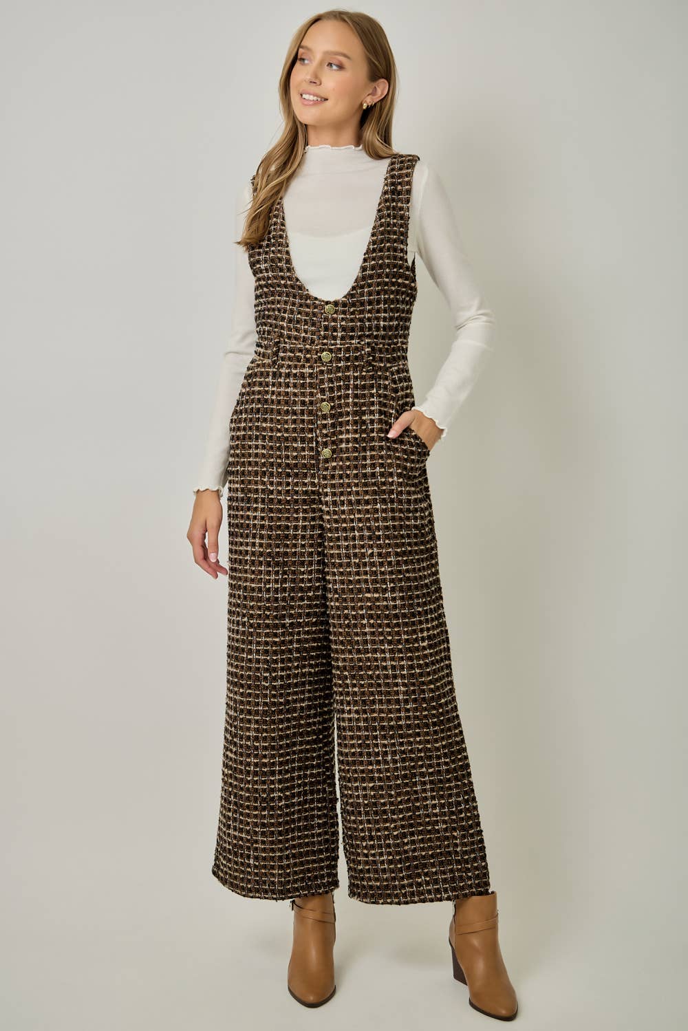 Tweed Low Neck Jumpsuit